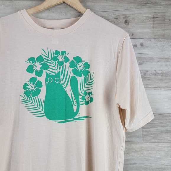 Cat Lady Tropicat Tee Shirt Soft Peachy Tan Women's Size Large - Picture 3 of 14